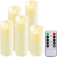 CCLIFE LED Kerzen Echtwachs 5er Set mit Fernbedienung Timer Funktion Echtwachs flammenlose Batteriebetrieb