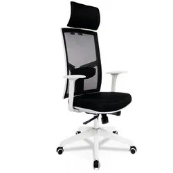 Bürostuhl Ergonomisch Textil | Designer Bürositz mit Armlehnen | Schreibtischstuhl Höhenverstellbar | Modern Weiß Schwarz | Kadima Design
