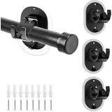 HSUYUN Gardinenstangenhalter, 2 Paare Vorhangstangen Halterungen, Selbstklebend Schwarz Gardinenstange Halterung, mit Schrauben und Expansionsrohr, für Badezimmer, Schlafzimmer, Küche
