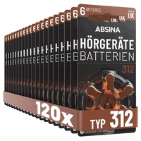 ABSINA 120x Hörgerätebatterien Typ 312 - Hörgerät Batterien braun ZL3 - MHD 2028