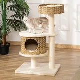 PawHut Kratzbaum Rattan mit Katzenhöhle und Ballspielzeug, Katzenbaum für kleine Katzen, Natur und Beige Aosom.de