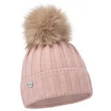 ELIMELI Kaschmir Mütze Damen Winter warme Strickmütze Wollmütze mit Kaschmir Wintermütze mit Kunstfell Bommel Slouch Strick Beanie Damen für Winter Bommelmütze Hergestellt in EU (Rosa) - Einheitsgröße