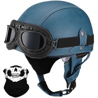 Deutsche Leder Motorrad Halbhelme mit ECE, Vintage Helme mit Schutzbrille, Jethelm Retro, Chopper Helm, Scooter-Helm, Fahrradhelm, mit Sonnenblende und Herausnehmbares Innenfutter