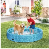 PawHut Hundepool mit Brunnen- und Wasserpolsterdesign, (rutschfest Hundebadewanne, 1-tlg., faltbar Planschbecken), Ø160 x 30 cm, für Hunde und Katzen blau 160 cm x 160 cm x 30 cm x 160 cm