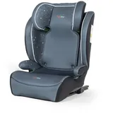 Tataway-Autositz mit ISOFIX-Befestigung für Kindersicherheit mit einer Höhe von 100 bis 150 cm mit Grafiken auf grauem Hintergrund