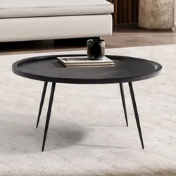 Couchtisch FineBuy Wohnzimmertisch Massivholz 75 cm Sofatisch Tisch Rund Zeitlos
