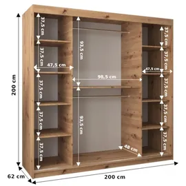 abiks möbel Schwebetürenschrank Promo 200 x 200 x 62 cm Schwarz