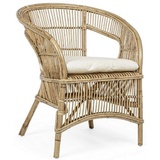 Casa Padrino Luxus Gartensessel Naturfarben / Weiß 68 x 65 x H. 82 cm - Rattan Garten & Terrassen Sessel mit Sitzkissen - Garten & Terrassen Möbel - Luxus Qualität