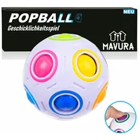 MAVURA Lernspielzeug POPBALL Regenbogenball Zauberwürfel Geschicklichkeitsspiel Puzzle, Knobelspiel Anti Stress Knobel Ball Spielzeug Pop Fidget weiß