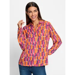 Druckbluse HEINE, Damen, Gr. 40, bunt (orange, pink, bedruckt), 100% Viskose, gemustert, mehrfarbig, bedruckt, Langarm, Blusen