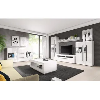Lomadox Lomado Wohnzimmer-Set, Weiß, Holzwerkstoff, 320x204x50 cm, Wohnzimmer, Wohnwände, Wohnwand-Sets
