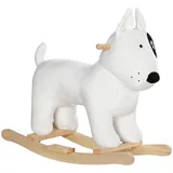 aiyaplay Schaukeltier Schaukelhunde mit Soundfunktion, Holzbeine und Griffen, Baby Schaukeltier mit Plüschoptik, für 2-4 Jahre Kinder, Weiß