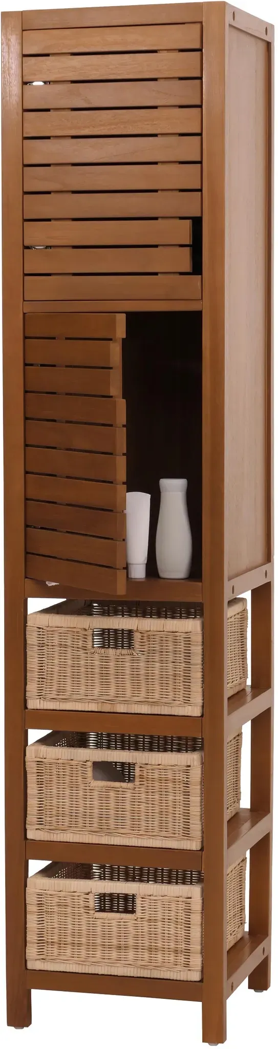Teak-Hochschrank HWC-M84, Badschrank Highboard, hochwertiges B-Grade-Teak (Kernholz, 20-30 Jahre) 120x40x40cm