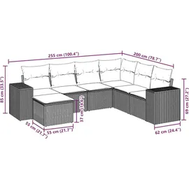 vidaXL Gartensofa-Set 7-tlg. grau Polyrattan