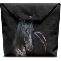 xixirimido Schwarzes Pferd Büchertasche Abdeckung für Mädchen Schule Büro Umschlag Tasche mit Reißverschluss hinten langlebig