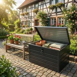 prestige home living outdoor Metall-Aufbewahrungsbox Gartentruhe 300L 100 x 61 x 62 cm Grau
