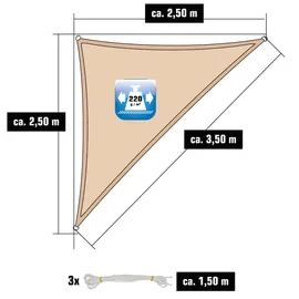 AMANKA Sonnensegel 2,5x2,5x3,5 HDPE Dreieck Rechtwinklig Sonnenschutz Garten Beige