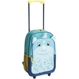 Kinderkoffer Dino - bunt - mit Rollen und Rucksackträgern