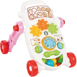 Lauflernwagen mit Soundeffekten, Lauflernhilfe mit Spielzeugzubehör, Babywalker pink