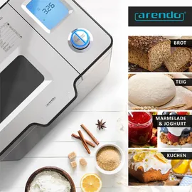 Arendo Brotbackautomat 550W, Brotbackmaschine, 25 Programme, glutenfreies Backen, Joghurtfunktion, 1 kg Kapazität, Direktantrieb