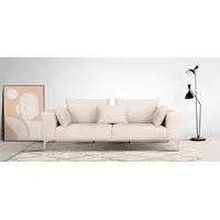 3-Sitzer GUIDO MARIA KRETSCHMER HOME&LIVING "JANTE" Sofas Gr. B/H/T: 235 cm x 85 cm x 105 cm, Velours, beige (creme) 3-Sitzer Sofas mit chromfarbenen Füßen