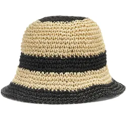 Strohhut LASCANA, Damen, schwarz (beige, schwarz), Stroh, gestreift, mehrfarbig, casual,feminin, Hüte, Bucket Hat aus Stroh, Sommerhut, Kopfbedeckung VEGAN