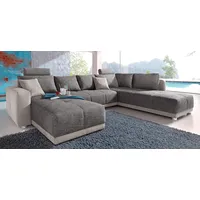 Wohnlandschaft JOCKENHÖFER GRUPPE "Orlando U-Form" Sofas Gr. B/H/T: 337cm x 69cm x 180cm, Luxus-Microfaser-Struktur, Ottomane beidseitig montierbar, mit Bettfunktion-mit Bettkasten, braun (schlamm) mit Federkern, Bettfunktion und Bettkasten, inklusive 2 Kopfstützen Bestseller