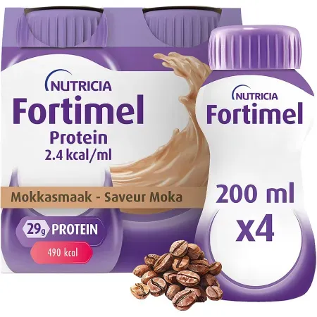 Fortimel Protein 2,4kcal Mokkageschmack Nahrungsergänzung Bei Mangelernährung Flaschen 4x125ml