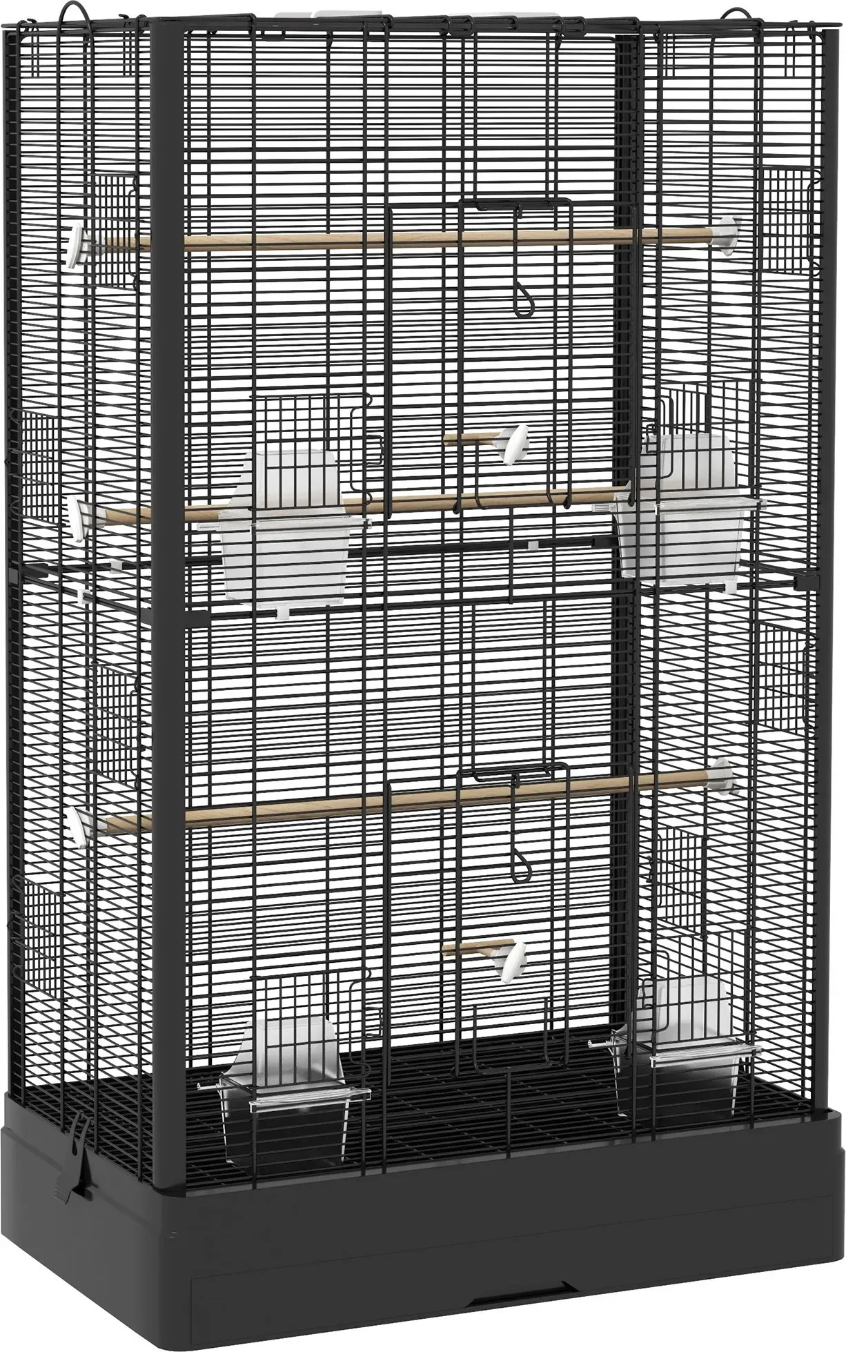 PawHut Vogelkäfig Voliere mit Türen und Sitzstangen - Käfig für Kanarienvögel, Wellensittiche und Papageien - 61 x 36,5 x 98 cm - schwarz   Aosom