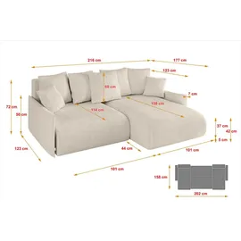 altdecor Ecksofa Cord 2-Sitzer Beige