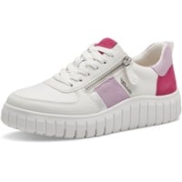 TAMARIS COMFORT Damen Sneaker flach aus Leder zum Schnüren, Weiß (White/Lavender), 38 EU