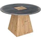 Mendler Esstisch HWC-L76, Tisch Esszimmertisch, rund Industrial Massiv-Holz MVG-zertifiziert 74x120cm, natur mit Metall-Optik