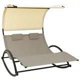 vidaXL Doppel Sonnenliege mit Sonnendach Doppelliege Gartenliege Liege Gartenmöbel Relaxliege Strandliege Freizeitliege Textilene Taupe Creme