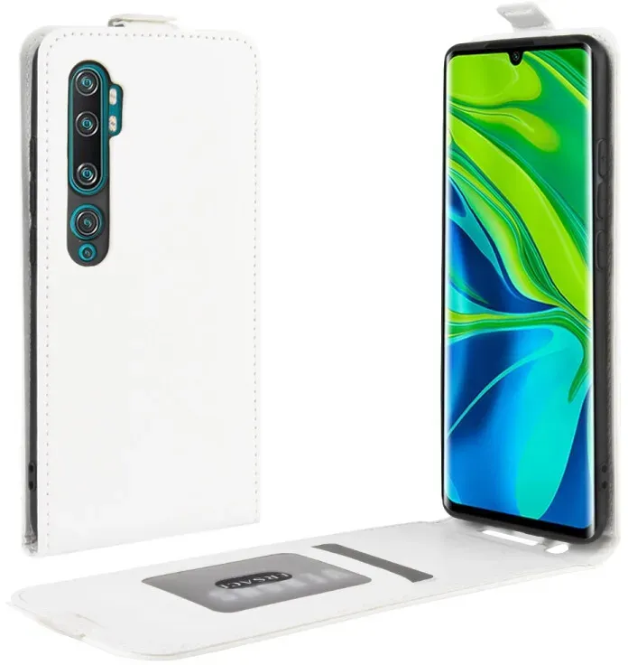 Flip Case Handyhülle für Xiaomi Mi Note 10 Vertikal Schutzhülle Tasche Cover Weiß Bumper Smartphone Kartensteckplatz-Kreditkarte-Geldscheine EC-Karte Bank-Karte