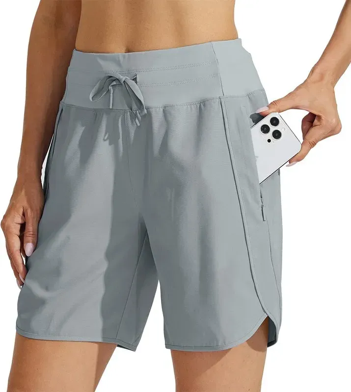 Willit Damen 7 Zoll leichte Laufhöschen, Training, schnelltrocknend, mit hohem Bund, Aktivhöschen, Reißverschluss-Tasche, Schwarz, XL