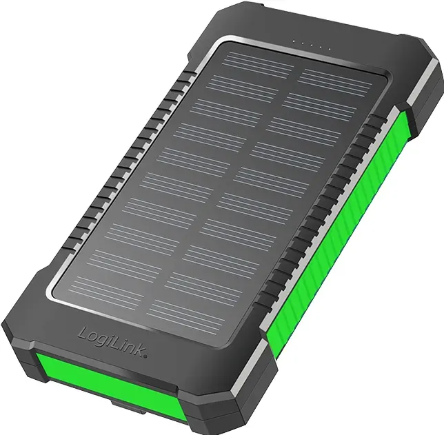 LogiLink Solar-Powerbank 8000 mAh, Taschenlampe, 2x USB-A, grün-schwarz, Powerbank