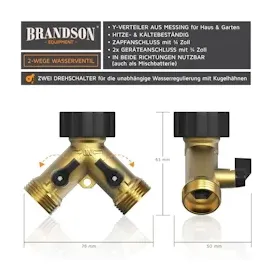 Brandson Wasserventil 2 Wege Y-Verteiler für 3/4 Zoll Wasserhahn Garten Wasserverteiler - Verteileranschluss für Wasserschlauch - 2 Drehschalter