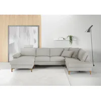 Candy Wohnlandschaft 3C CANDY "Lecce, wahlweise PUR-Schaumstoff oder Tonnentaschenfederkern U-Form", silber (silberfarben), B:339cm H:86cm T:220cm, 95% Polyester, 5% Nylon, Sofas, Wohnlandschaft, Bettkasten in Umbauecke und Longchair, sowie Querschläfer im