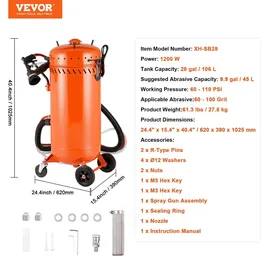 Vevor Vakuum-Sandstrahler 106L, staubfreier Sandstrahler mit eingebautem 1200 W Vakuumsystem, 60-110 PSI Hochleistungs-Strahlgerät zur Staubkontrolle und Strahlmittelrückführung