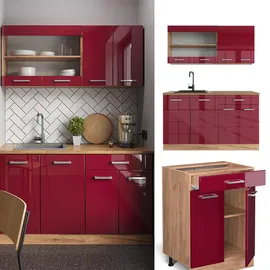 Vicco Küchenzeile R-Line 140 cm Rot Hochglanz