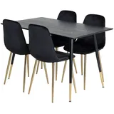 ebuy24 Dipp120x85BLBR Essgruppe Esstisch schwarz und 4 Polar Esszimmerstühle Velour schwarz, Messing dekor.