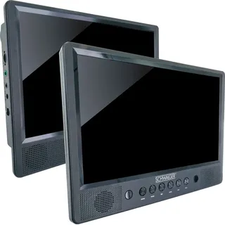 SCHWAIGER 716474 Tragbarer DVD Player 2 Bildschirme Portabler Videospieler Akku Fernbedienung SD-Slot USB-Anschluss Standfuß für KfZ Auto inkl. B...