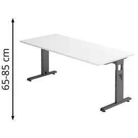Hammerbacher Schreibtisch O-Serie, weiß / graphit, höhenverstellbar, 180 cm Gestell anthrazit 180x82x80 cm