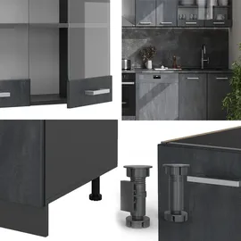 Vicco Küchenzeile R-Line 300 cm Schwarz Beton/Anthrazit