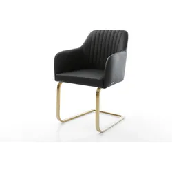 DELIFE Freischwinger Greg-Flex Echt-Leder Schwarz Freischwinger flach Gold Taschenfederkern, Esszimmerstühle