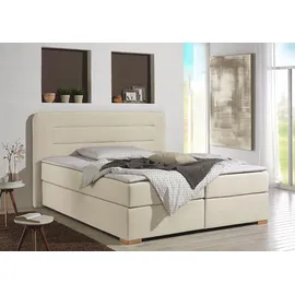 Home Affaire Boxspringbett HOME AFFAIRE "Manchester", beige (creme), B:160cm L:208cm, Strukturstoff-Bezug (100% Polyester), Komplettbetten, Boxspringbett, 5 Breiten, 3 Ausführungen, 2 Härtegraden, Topper, Steppung