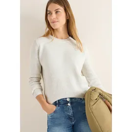 Cecil Strickpullover CECIL, Damen, Gr. M (40), eggshell melange, Web, 37% Baumwolle, 34% Polyacryl, 26% Polyester, 3% Elasthan, unifarben, normal normal, Rundhals, Pullover Strickpullover, mit Strukturdetails