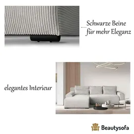 beautysofa | Ecksofa BENNY L mit Schlaffunktion und Bettkasten, Beige – Ottomane rechts – Modernes Polstersofa - Beige