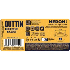 Quttin Topf mit Deckel Quttin New neron Stahl 4 L Ø 22 cm 30 x 22 x 12 cm (4 Stück)