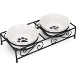 Navaris 2X Futternapf Katze Katzennapf erhöht - Katzen Napfset aus Keramik und Metall - Fressnapf Futterstation - Napf Set - 2 Stück Katzennäpfe